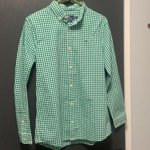 Vineyard Vines Green Gingham Whale Shirt